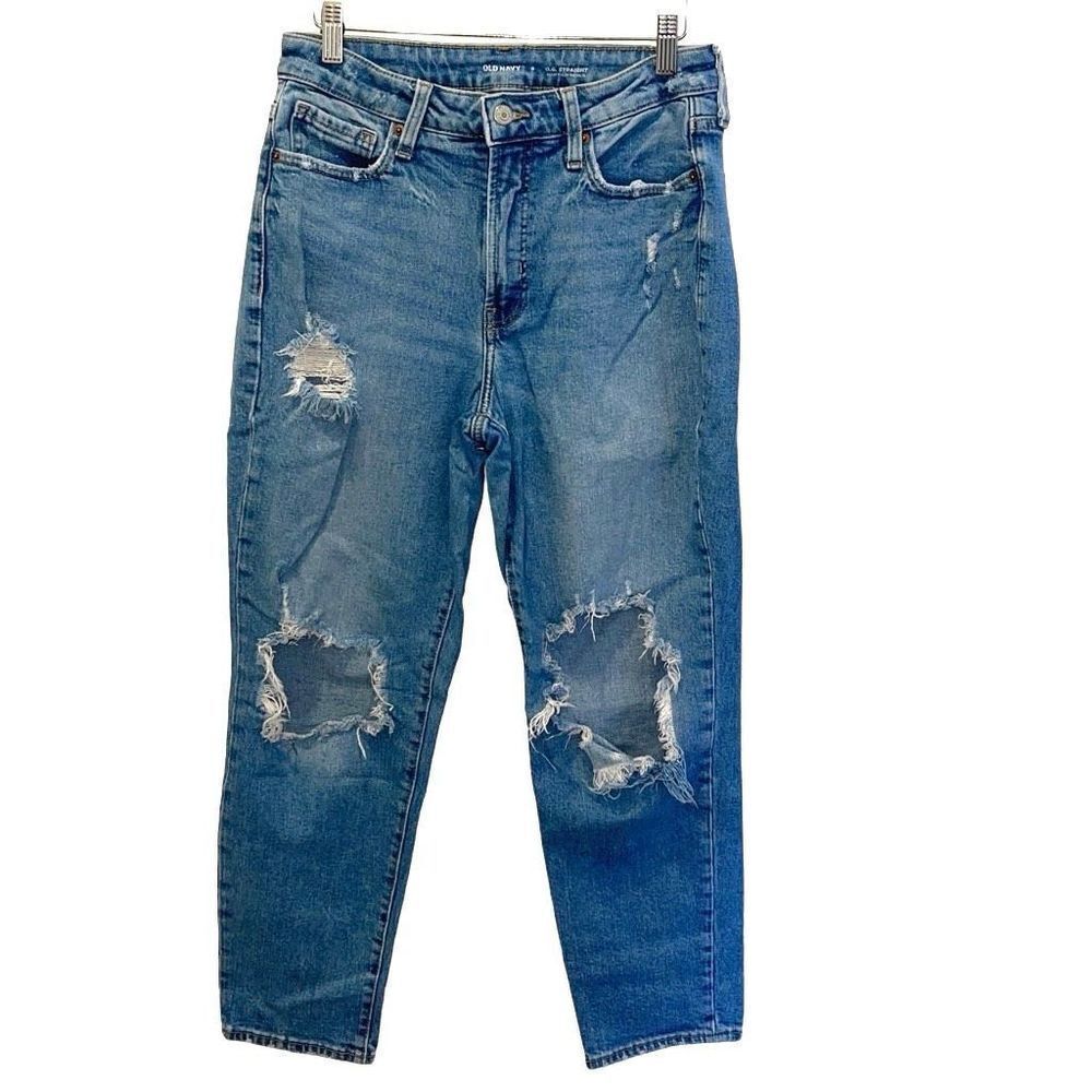 Old Navy Womens High Rise OG Straight Distressed Cropped Jeans Blue Size 6